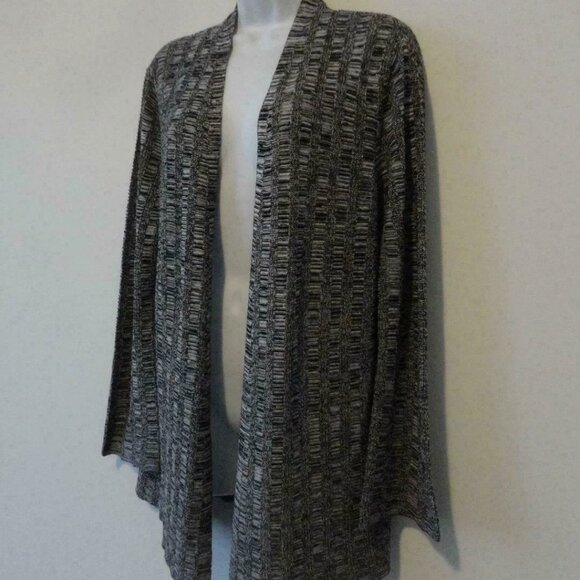 NWT EILEEN FISHER Black White Silk Linen Bell Sleeve Cardigan Sweater Small - Picture 2 of 7